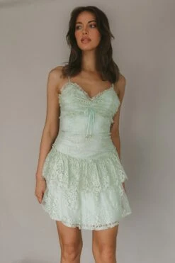 St Tropez Cami Strap Frill Trim Lace Mini Dress Sage -Trend Whisper 63275J 20SAGE 4