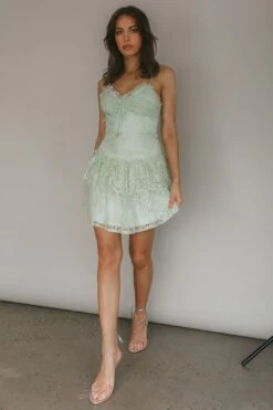 St Tropez Cami Strap Frill Trim Lace Mini Dress Sage -Trend Whisper 63275J 20SAGE 5