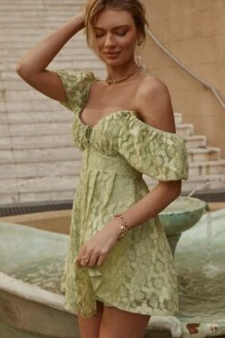 Lovers Gonna Love Puff Sleeve Lace Overlay Dress Sage -Trend Whisper 63333J SAGE 2