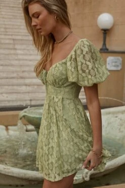 Lovers Gonna Love Puff Sleeve Lace Overlay Dress Sage -Trend Whisper 63333J SAGE 7