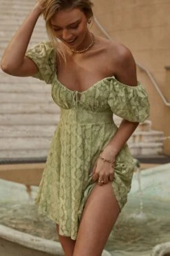 Lovers Gonna Love Puff Sleeve Lace Overlay Dress Sage -Trend Whisper 63333J SAGE 8