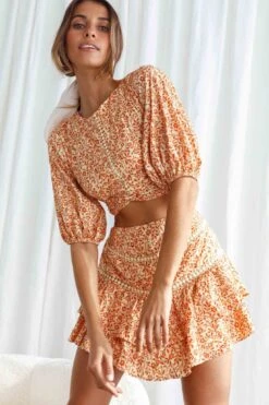 Belong Together Crochet Insert Layered Mini Skirt Floral Print Sun -Trend Whisper 63370D S SUN 2