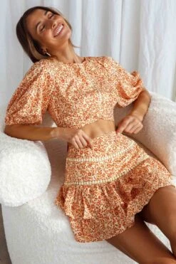 Belong Together Crochet Insert Layered Mini Skirt Floral Print Sun -Trend Whisper 63370D S SUN 4