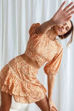 Belong Together Crochet Insert Layered Mini Skirt Floral Print Sun -Trend Whisper 63370D S SUN 8