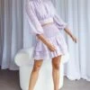 Whisked Away Shirred Waist Layered Mini Skirt Floral Print Lilac