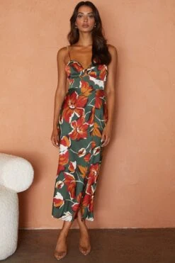 Missoula Cami Strap Padded Bust Midi Dress Floral Print Green -Trend Whisper 63409J01 20GREEN 7