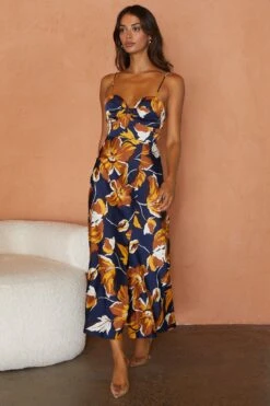 Missoula Cami Strap Padded Bust Midi Dress Floral Print Navy -Trend Whisper 63409J01 20NAVY 2