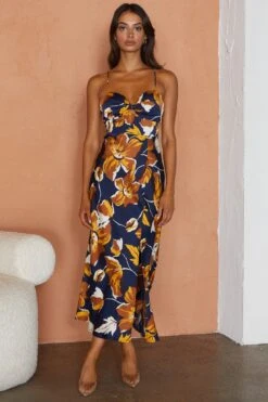 Missoula Cami Strap Padded Bust Midi Dress Floral Print Navy -Trend Whisper 63409J01 20NAVY 7