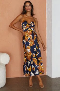 Missoula Cami Strap Padded Bust Midi Dress Floral Print Navy -Trend Whisper 63409J01 20NAVY 8