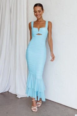 Nadia Ruched Fishtail Maxi Dress Light Blue -Trend Whisper 63963H 20LIGHT 20BLUE 6