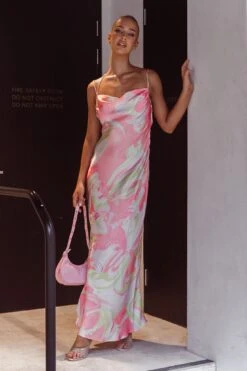 Moment With You Ruched Bust Midi Dress Swirl Pink/Lemon -Trend Whisper 63984B01 20PINK LEMON 2