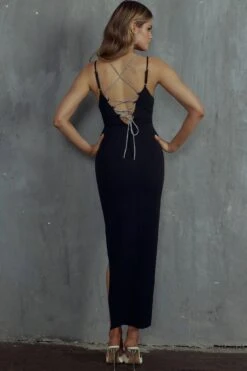 Never Leaving Diamante Lace-Up Maxi Dress Black -Trend Whisper 64092B 20BLACK 4