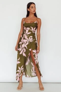 Morea Cowl Neck Maxi Dress Floral Green -Trend Whisper 64170B 20GREEN 2