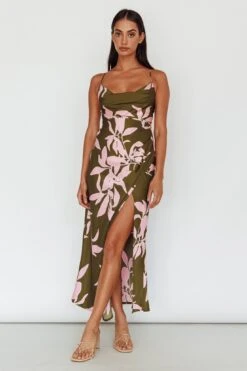 Morea Cowl Neck Maxi Dress Floral Green -Trend Whisper 64170B 20GREEN 7