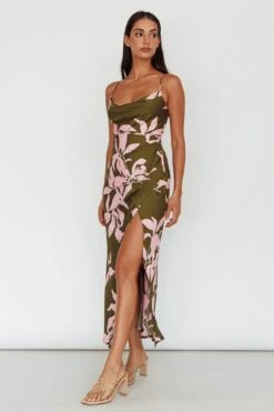 Morea Cowl Neck Maxi Dress Floral Green -Trend Whisper 64170B 20GREEN 8