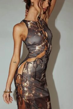 Mira Tied Keyhole Maxi Dress Brown -Trend Whisper AH0086DBROWN featured