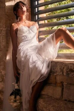 Calla Sweetheart Neckline Hail Spot Midi Dress White -Trend Whisper AH0114HWHITE 1