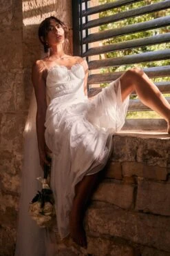 Calla Sweetheart Neckline Hail Spot Midi Dress White -Trend Whisper AH0114HWHITE featured