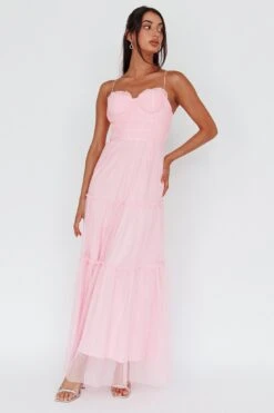 Calla Sweetheart Neckline Hail Spot Midi Dress Pink -Trend Whisper AH0114H 20PINK 2