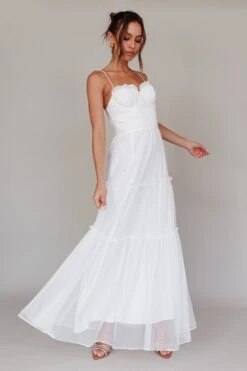 Calla Sweetheart Neckline Hail Spot Midi Dress White -Trend Whisper AH0114H 20WHITE 5