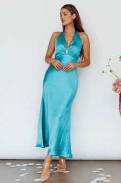 Oasis Diamante Halterneck Maxi Dress Turquoise -Trend Whisper AH0120H 20TURQUOISE 2