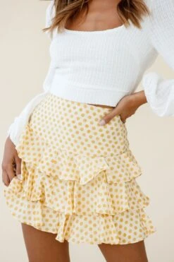 Let Them Eat Cake Triple Ruffle Skirt Polka Dot Yellow -Trend Whisper CM0069D03 YELLOW 6