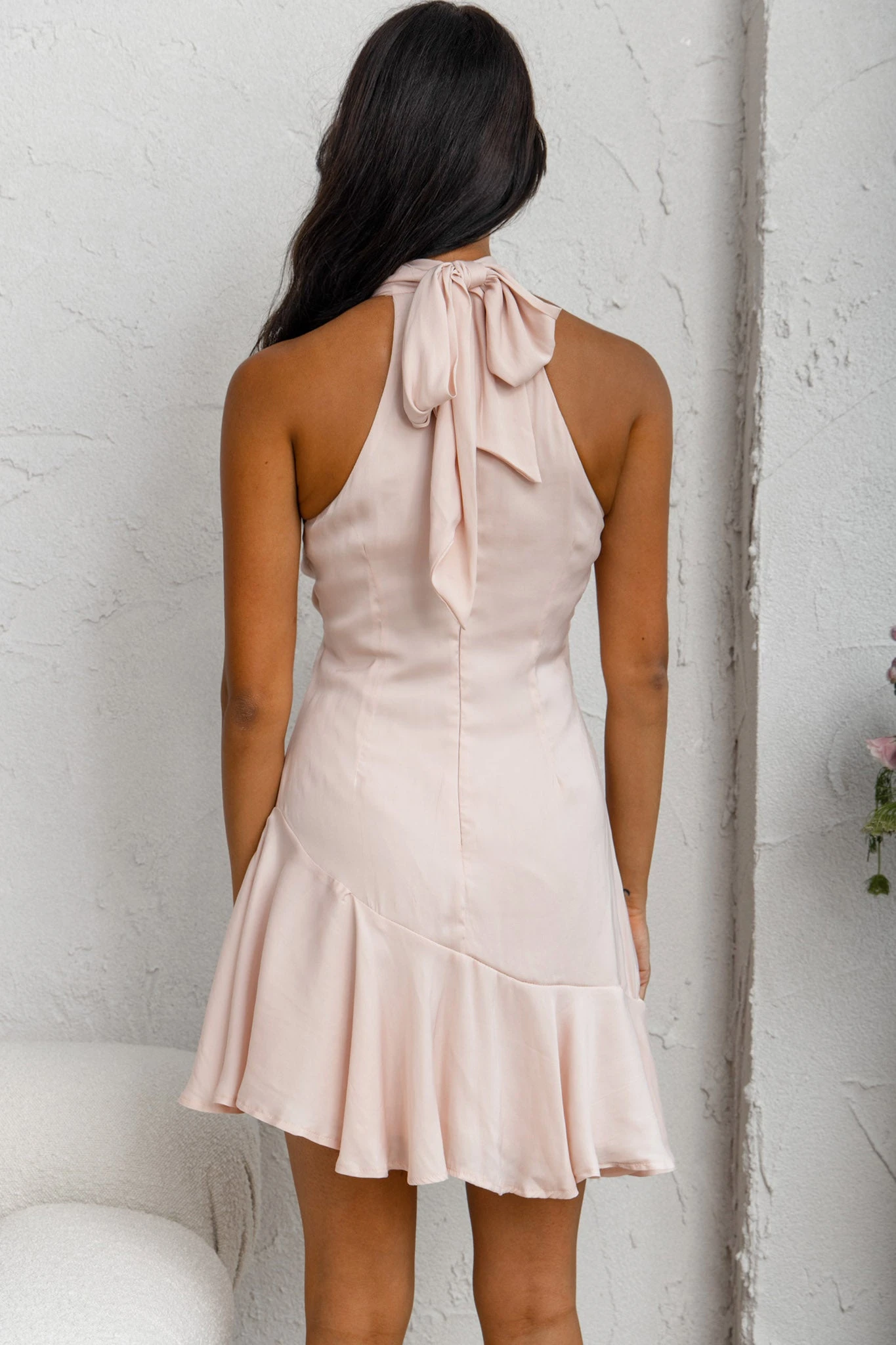 Promises Halterneck Fluted Hem Dress Nude 8 Promises Halterneck Fluted Hem Dress Nude - Image 8