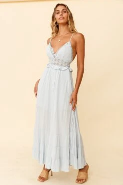 Desert Rose Crochet Tie-Up Back Maxi Dress Ice Blue 10 Desert Rose Crochet Tie-Up Back Maxi Dress Ice Blue -Trend Whisper CM0781B ICE BLUE 5