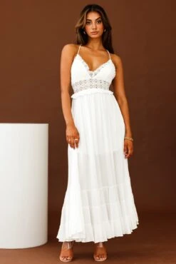 Desert Rose Crochet Tie-Up Back Maxi Dress White -Trend Whisper CM0781B WHITE 5