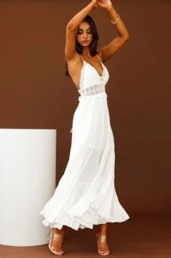 Desert Rose Crochet Tie-Up Back Maxi Dress White -Trend Whisper CM0781B WHITE 7