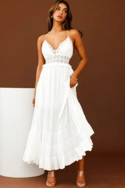 Desert Rose Crochet Tie-Up Back Maxi Dress White -Trend Whisper CM0781B WHITE 8