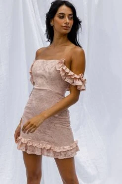 Verona Off-Shoulder Lace Overlay Mini Dress Blush -Trend Whisper CM0829B 20BLUSH 6