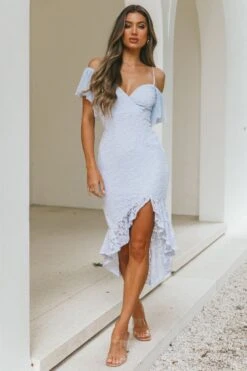 Maribel Hail Spot Sleeve Asymmetrical Hem Lace Midi Dress Baby Blue -Trend Whisper CM0915DS01 20BABY 20BLUE 5