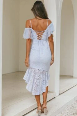 Maribel Hail Spot Sleeve Asymmetrical Hem Lace Midi Dress Baby Blue -Trend Whisper CM0915DS01 20BABY 20BLUE 7