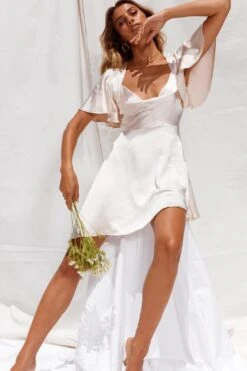 Sydney Angel Sleeve Cowl Neck Satin Dress Champagne 10 Sydney Angel Sleeve Cowl Neck Satin Dress Champagne -Trend Whisper CM0953B CHAMPAGNE 2