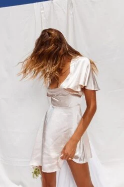 Sydney Angel Sleeve Cowl Neck Satin Dress Champagne 11 Sydney Angel Sleeve Cowl Neck Satin Dress Champagne -Trend Whisper CM0953B CHAMPAGNE 4