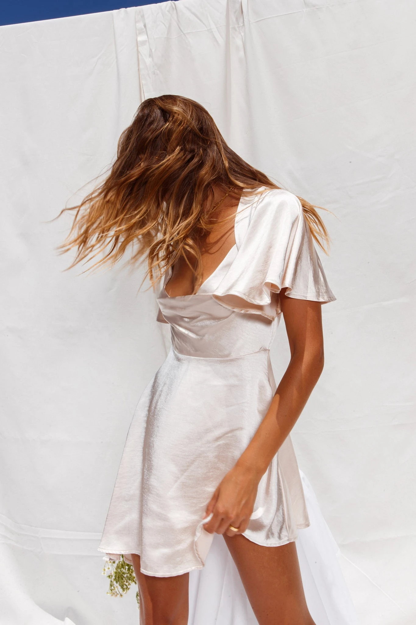 Sydney Angel Sleeve Cowl Neck Satin Dress Champagne 4 Sydney Angel Sleeve Cowl Neck Satin Dress Champagne - Image 4