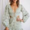 Santorini Sunset Balloon Sleeve Cut-Out Eyelet Dress Sage