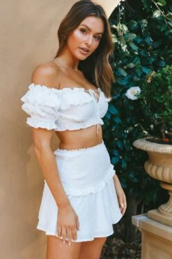 River Shirred Waist Frill Mini Skirt White -Trend Whisper CM1238B S WHITE 8