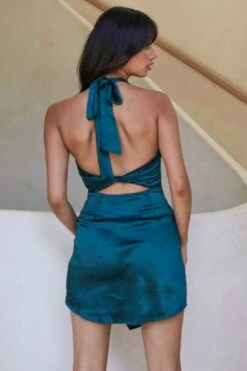 Sonoma Cowl Neckline Faux Wrap Twist Back Mini Dress Jade -Trend Whisper CM1272B02 JADE 6