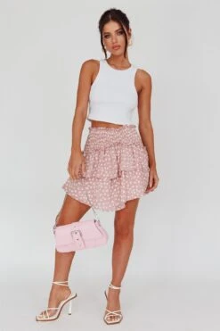 Sylvie Shirred Waist Layered Mini Skirt Pink -Trend Whisper CM1344J02 20PINK 2