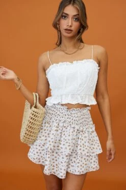 Sylvie Shirred Waist Layered Mini Skirt White 7 Sylvie Shirred Waist Layered Mini Skirt White -Trend Whisper CM1344J02 WHITE 2