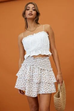 Sylvie Shirred Waist Layered Mini Skirt White 8 Sylvie Shirred Waist Layered Mini Skirt White -Trend Whisper CM1344J02 WHITE 4