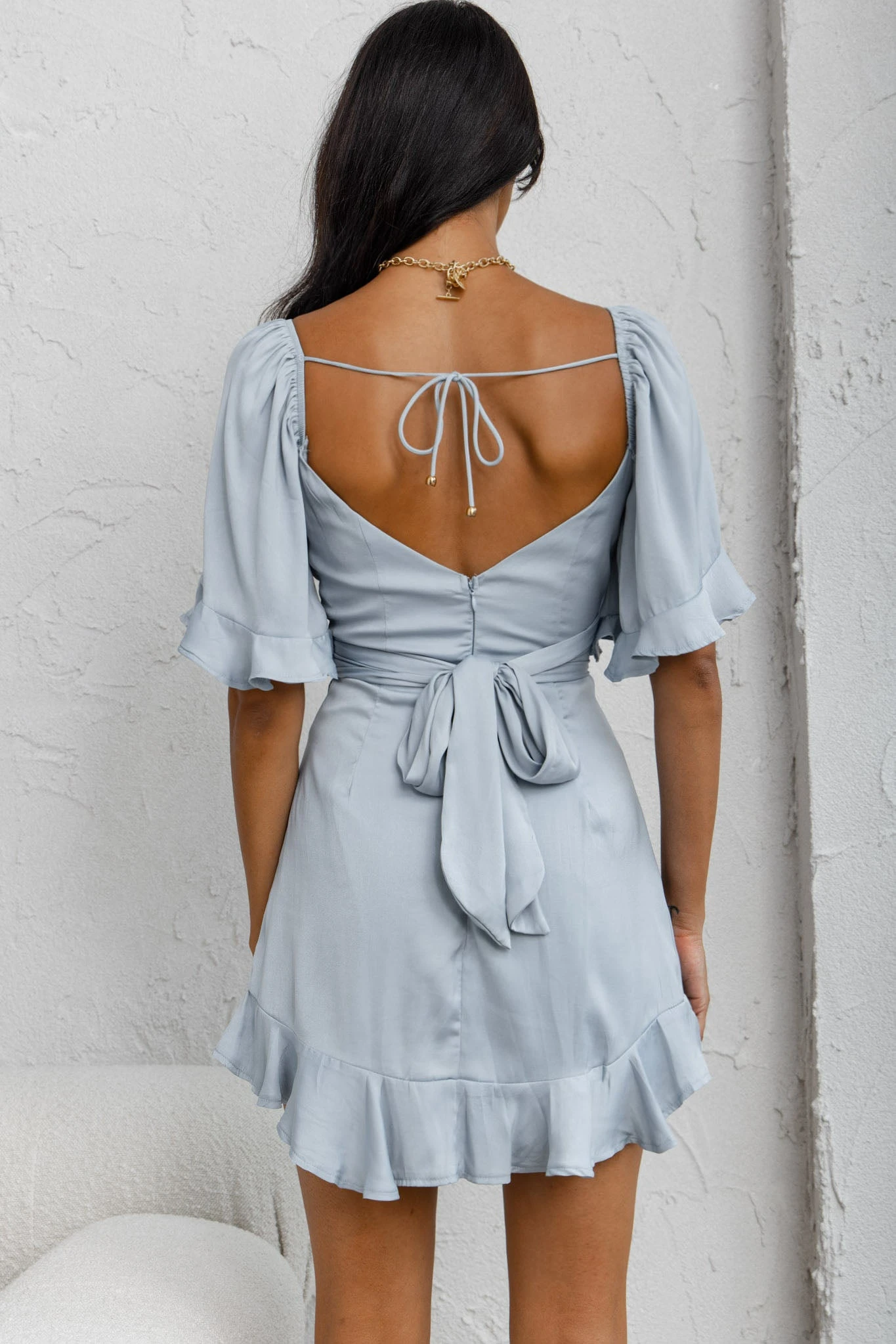 Hand In Mine Ruffle Hem Dress Blue 2 Hand In Mine Ruffle Hem Dress Blue - Image 2