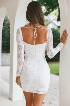 Freja Long Sleeve Cowl Neck Lace Mini Dress White 9 Freja Long Sleeve Cowl Neck Lace Mini Dress White -Trend Whisper CM1406DS01WHITE 3