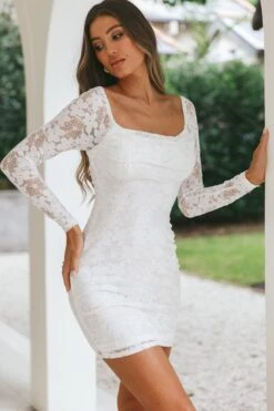 Freja Long Sleeve Cowl Neck Lace Mini Dress White 13 Freja Long Sleeve Cowl Neck Lace Mini Dress White -Trend Whisper CM1406DS01WHITE 7