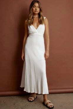 Zanzibar Surplice Neckline Maxi Dress White -Trend Whisper CM1427D 20WHITE 2