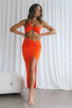 Taliah Front Split Midi Skirt Tangerine -Trend Whisper CM1471B S 20TANGERINE 9
