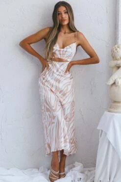 Jasper Cowl Neck Cut-Out Drawstring Back Midi Dress Zebra Print Beige -Trend Whisper CM1696J 20BEIGE 5