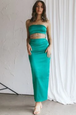 Nohemi Strapless Diamante Maxi Dress Green -Trend Whisper CM1934J01 20GREEN 6